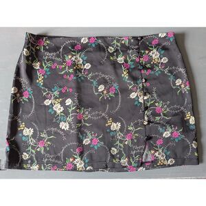Urban Outfitters Floral Black Mini Skirt w/ Side Button Detail